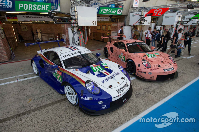 #92 Porsche GT Team Porsche 911 RSR and #91 Porsche GT Team Porsche 911 RSR with special liveries