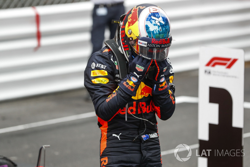 Race winner Daniel Ricciardo, Red Bull Racing, celebrates in Parc Ferme