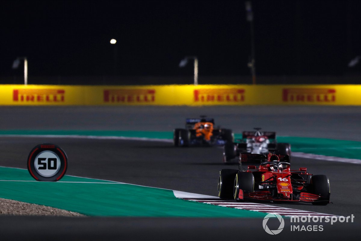 Charles Leclerc, Ferrari SF21, Kimi Raikkonen, Alfa Romeo Racing C41, and Daniel Ricciardo, McLaren MCL35M