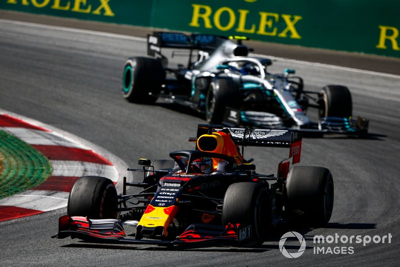 Max Verstappen, Red Bull Racing RB15, leads Valtteri Bottas, Mercedes AMG W10