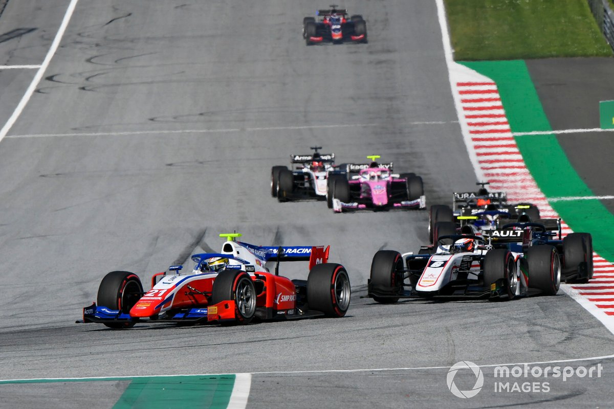 Robert Shwartzman, Prema Racing, leads Christian Lundgaard, ART Grand Prix