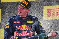 Race winner Max Verstappen, Red Bull Racing celebrates with the champagne on the podium