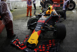 The damaged car of Max Verstappen, Red Bull Racing RB13 after crashing out of the race