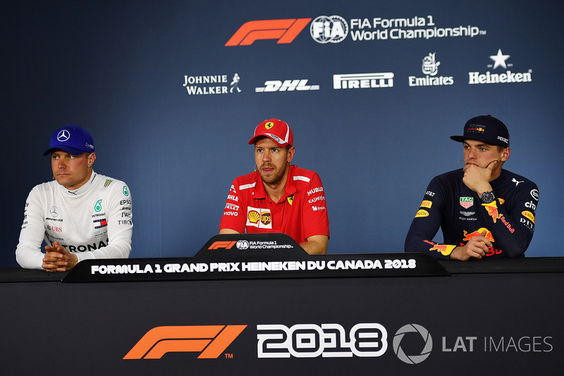 Valtteri Bottas, Mercedes-AMG F1, Sebastian Vettel, Ferrari y Max Verstappen, Red Bull Racing