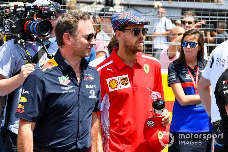 Christian Horner, Team Principal, Red Bull Racing, Sebastian Vettel, Ferrari