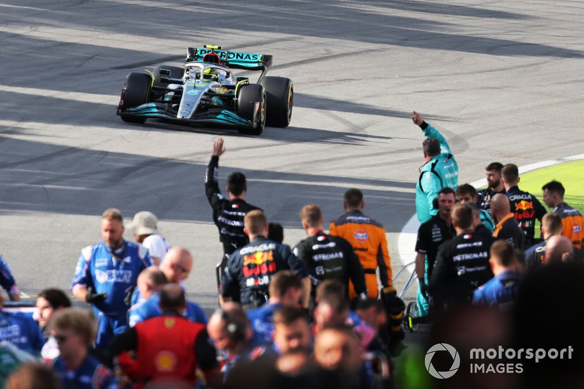 Lewis Hamilton, Mercedes W13, on his way to the grid