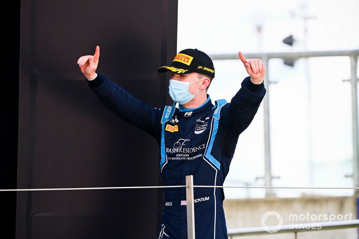Race winner Dan Ticktum, Dams celebrates on the podium