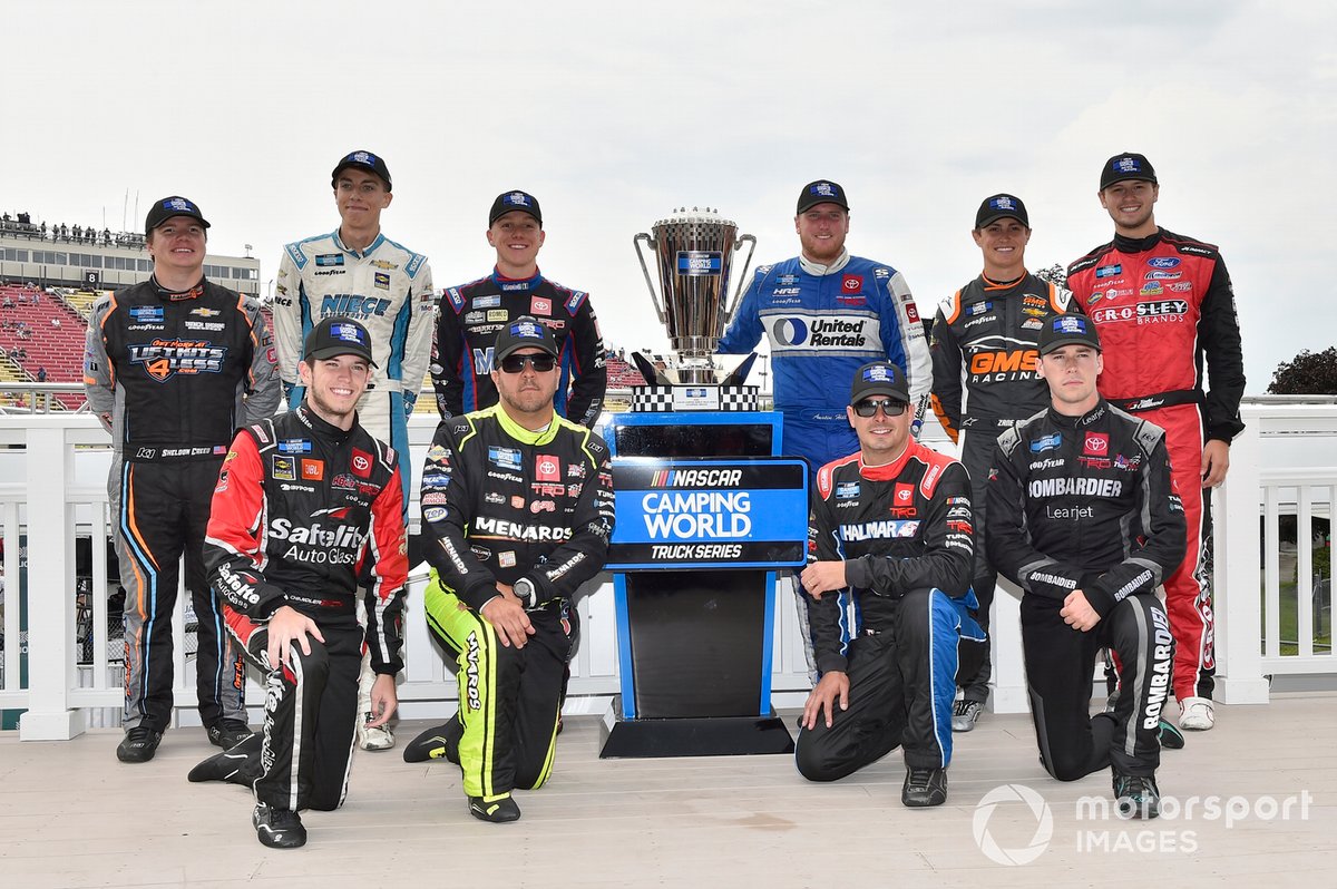 Chandler Smith, Kyle Busch Motorsports, Toyota Tundra Safelite AutoGlass, Matt Crafton, ThorSport Racing, Toyota Tundra Ideal Door/Menards, Stewart Friesen, Halmar Friesen Racing, Toyota Tundra Halmar International, Ben Rhodes, ThorSport Racing, Toyota Tundra Bombardier LearJet 75, Sheldon Creed, GMS Racing, Chevrolet Silverado Liftkits4less.com, Carson Hocevar, Niece Motorsports, Chevrolet Silverado Premier Security, John Hunter Nemechek, Kyle Busch Motorsports, Toyota Tundra Mobil 1, Austin Hill, Hattori Racing Enterprises, Toyota Tundra United Rentals, Zane Smith, GMS Racing, Chevrolet Silverado Bay Mountain Air, Todd Gilliland, Front Row Motorsports, Ford F-150 Crosley Brands