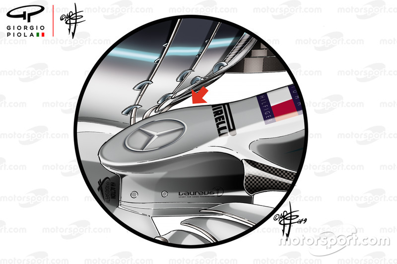 Детали носового обтекателя Mercedes W10