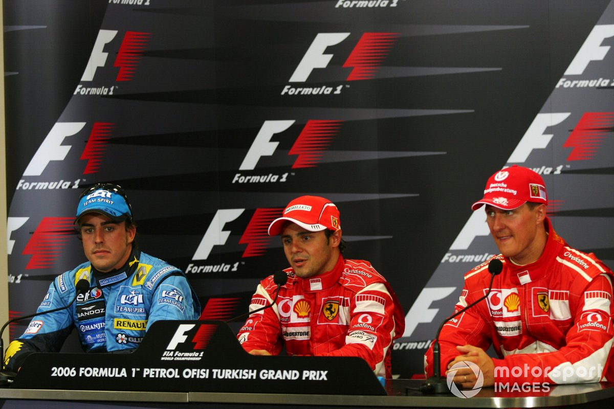 The post race FIA Press Conference: Fernando Alonso, Renault, second; Felipe Massa, Ferrari, race winner; Michael Schumacher, Ferrari, third