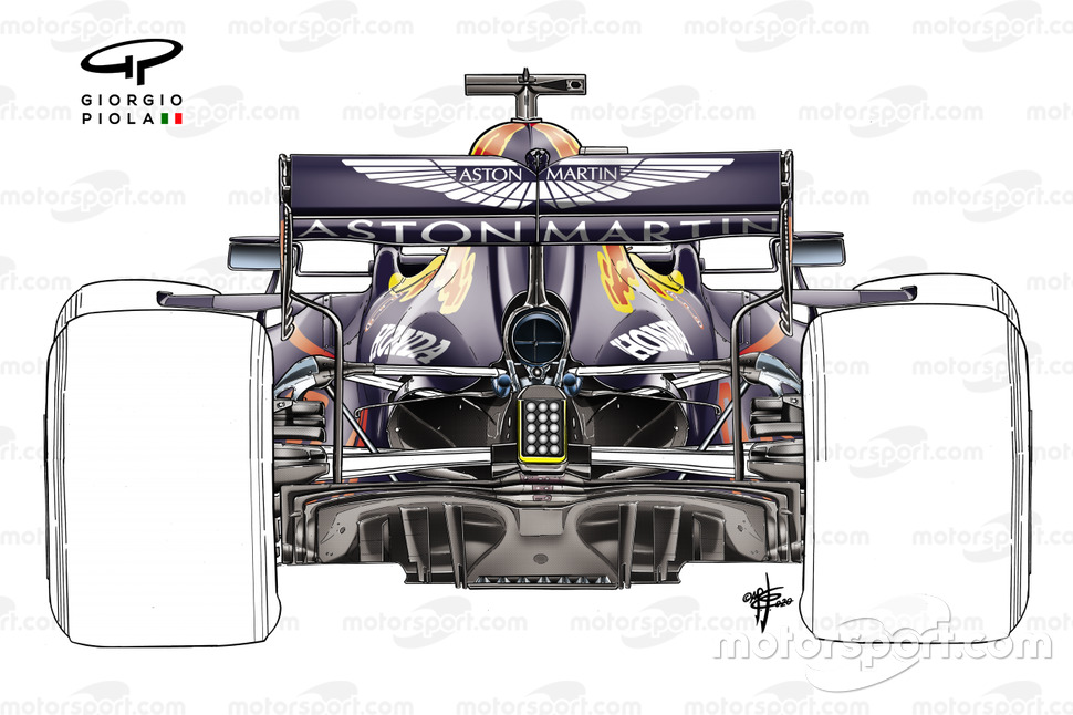 Red Bull Racing RB16, dettaglio tecnico del mono-pilone sulla vettura di Albon