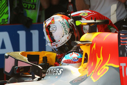Race winner Max Verstappen, Red Bull Racing RB12 celebrates in parc ferme with third placed Sebastian Vettel, Ferrari