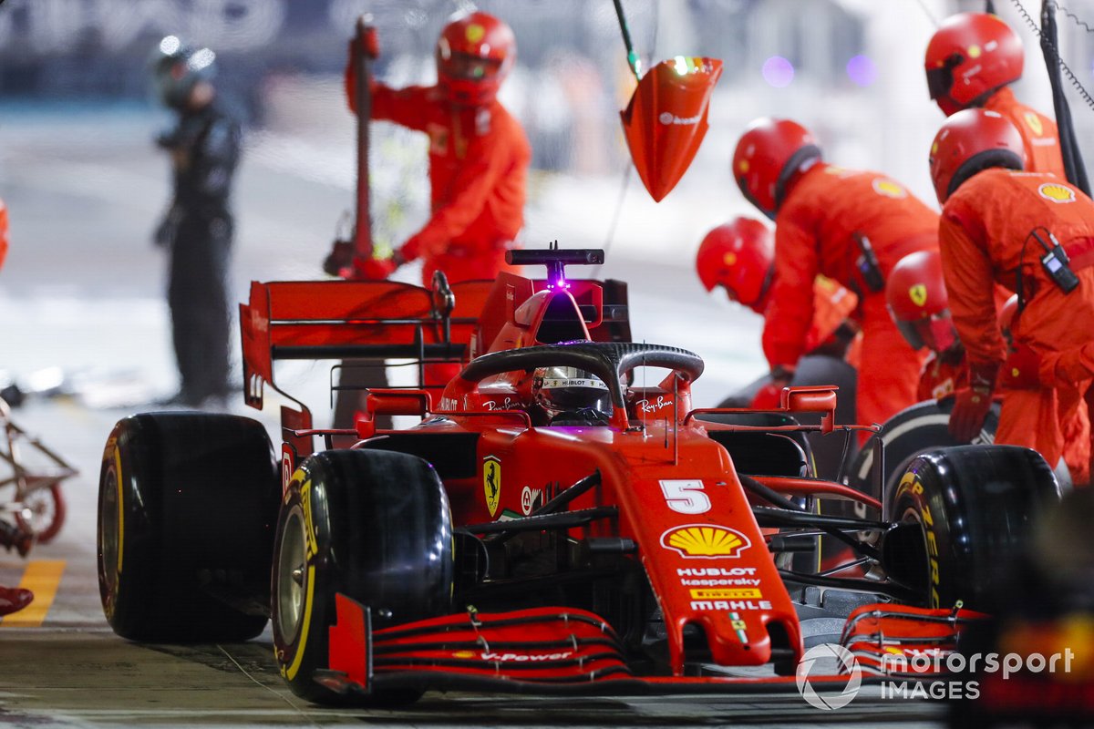 Sebastian Vettel, Ferrari SF1000, in the pits