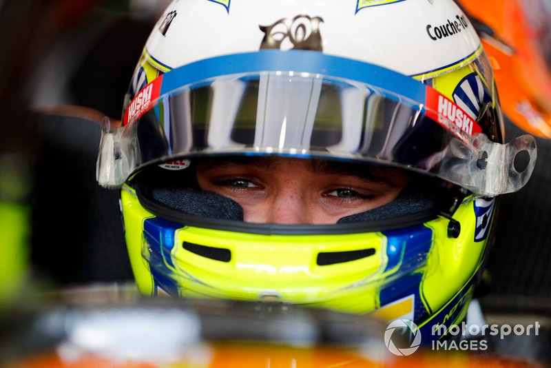 Lando Norris, McLaren in his cockpit