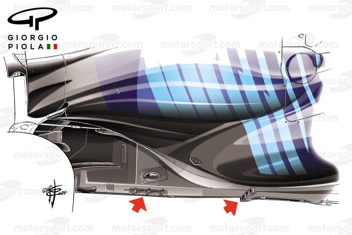 Detalle del suelo del Williams FW43B.