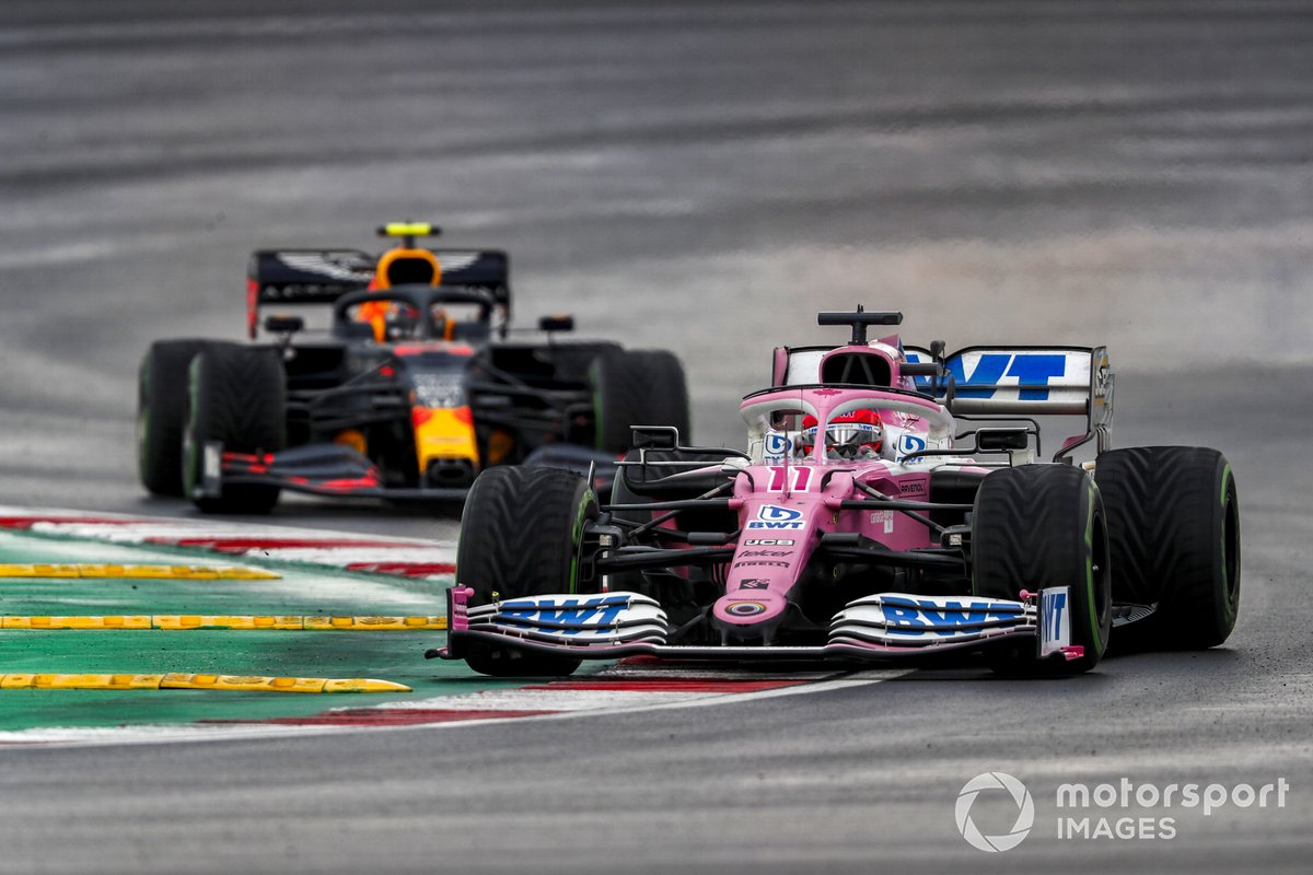 Sergio Perez, Racing Point RP20, Alex Albon, Red Bull Racing RB16