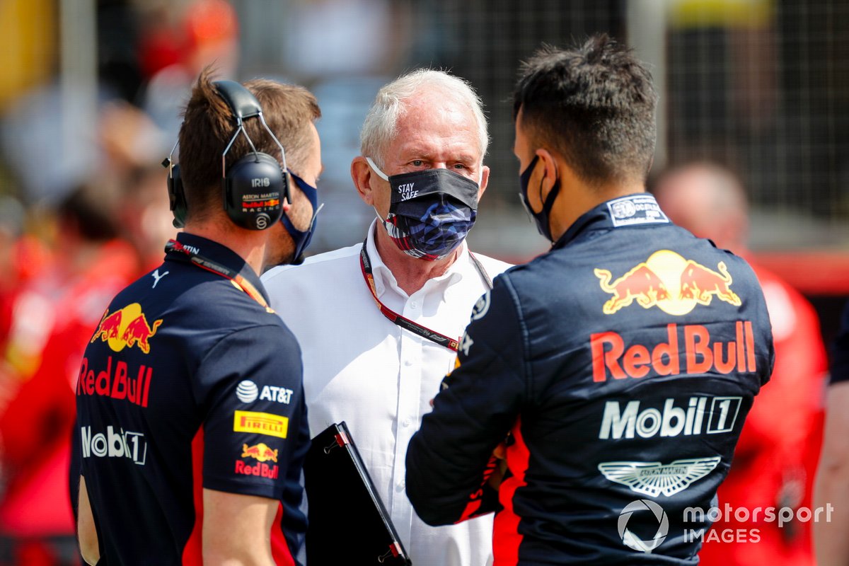 Alex Albon, Red Bull Racing, talks with Helmut Marko, Consultant, Red Bull Racing