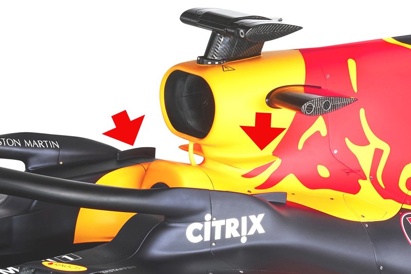 Die neuen Finnen im Cockpitbereich des RB16