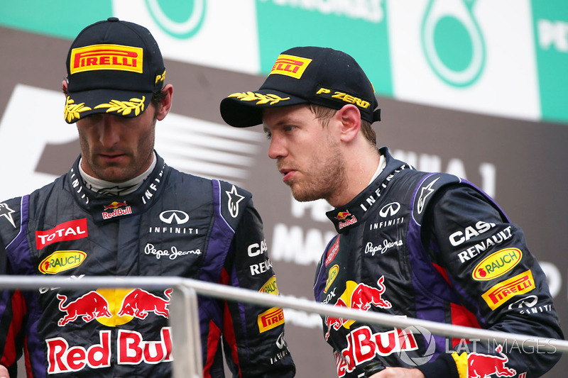 Mark Webber und Sebastian Vettel auf dem Podium in Malaysia 2013