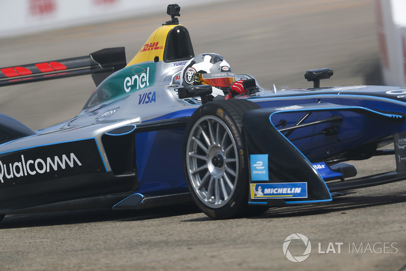 Jon Olsson, Alpine ski racer, on track in the Formula E track car