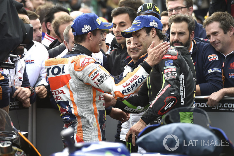 Ganador de la carrera Marc Márquez, Repsol Honda Team, Johann Zarco, Monster Yamaha Tech 3,