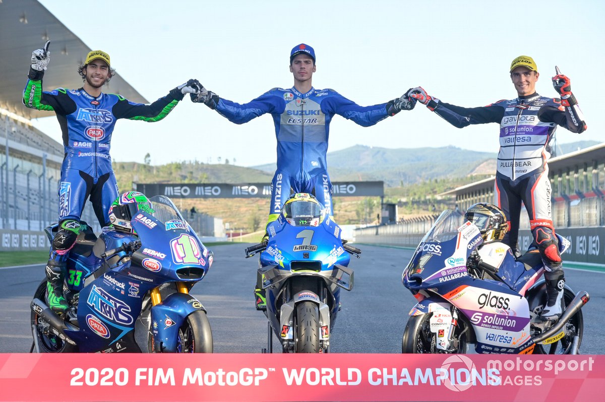 Motorrad-Weltmeister 2020: Enea Bastianini (Moto2), Joan Mir (MotoGP), Albert Arenas (Moto3)