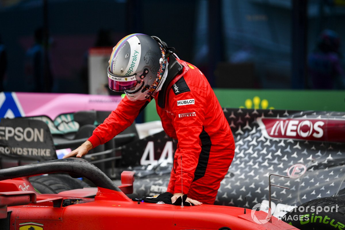Sebastian Vettel, Ferrari, 3rd position, arrives in Parc Ferme