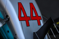 Number and nose detail of Lewis Hamilton, Mercedes-Benz F1 W08