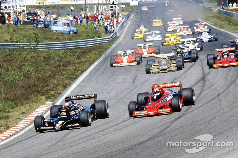 Start: Mario Andretti, Lotus 79 Ford, Niki Lauda, Brabham BT46B Alfa Romeo, Riccardo Patrese, Arrows FA1 Ford , John Watson, Brabham BT46B Alfa Romeo