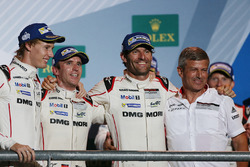 Podium: race winners Timo Bernhard, Mark Webber, Brendon Hartley, Fritz Enzinger, Vice President LMP