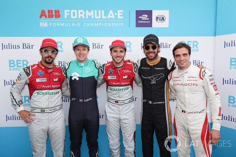 Lucas di Grassi, Audi Sport ABT Schaeffler, Oliver Turvey, NIO Formula E Team, Daniel Abt, Audi Sport ABT Schaeffler, Jean-Eric Vergne, Techeetah., Jérôme d'Ambrosio, Dragon Racing, line up after super pole