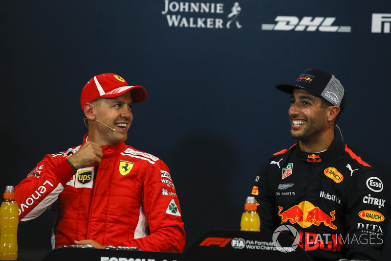 Sebastian Vettel, Ferrari és Daniel Ricciardo, Red Bull Racing