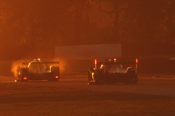 Track action at sunset