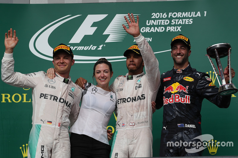 2016: 1. Lewis Hamilton, 2. Nico Rosberg, 3. Daniel Ricciardo