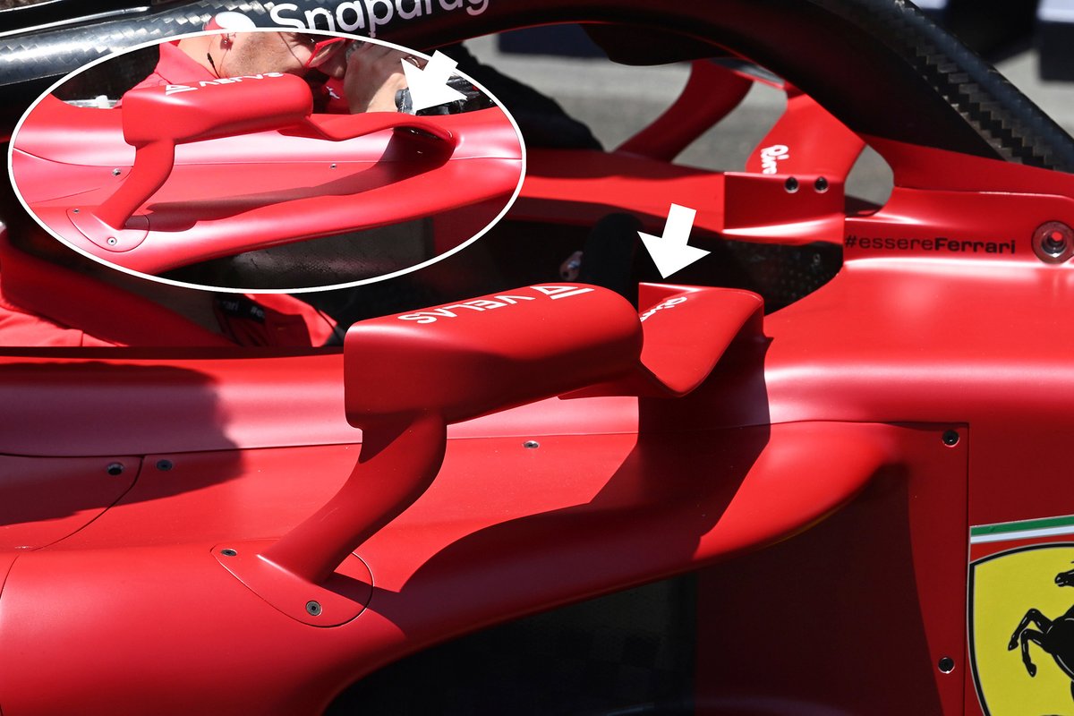 Detalle del soporte del retrovisor del Ferrari F1-75