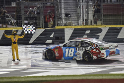 Kyle Busch, Joe Gibbs Racing, Toyota Camry M&M's Red White & Blue, celebrates after winning
