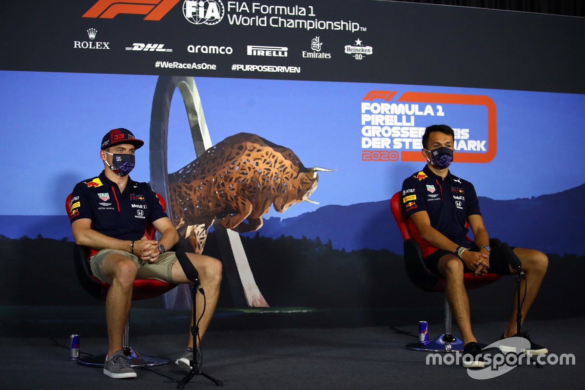 Max Verstappen, Red Bull Racing and Alexander Albon, Red Bull Racing in the press conference