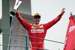 Sebastian Vettel, Ferrari celebrates his third position on the podium