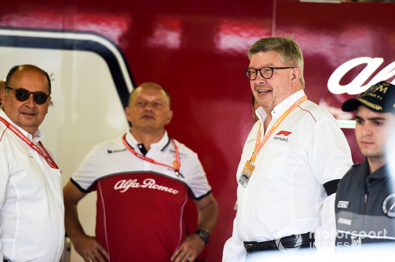 Ross Brawn, Managing Director of Motorsports, FOM, in the Alfa Romeo garage