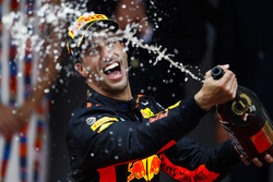 Race winner Daniel Ricciardo, Red Bull Racing, spray champagne on the podium