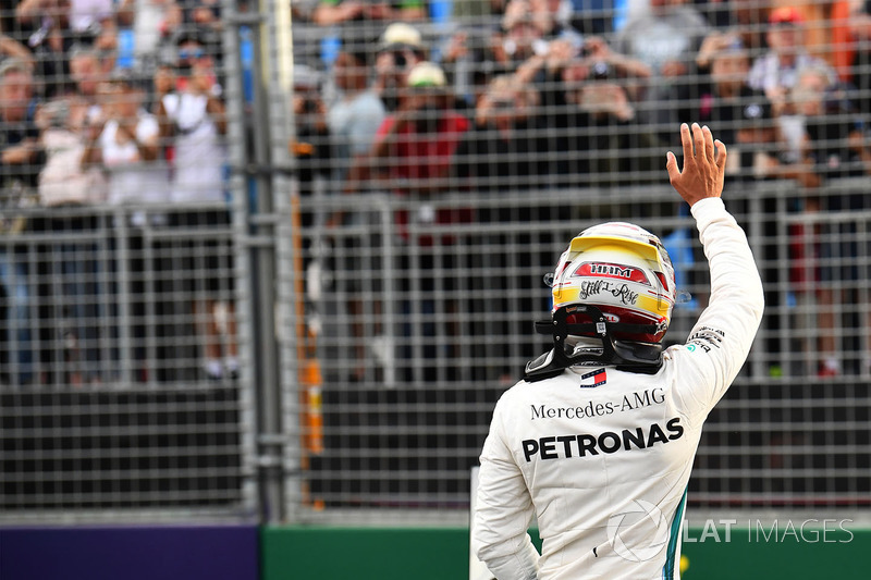 Pole sitter Lewis Hamilton, Mercedes-AMG F1 celebrates in parc ferme