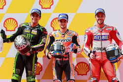 Polesitter Dani Pedrosa, Repsol Honda Team; 2. Johann Zarco, Monster Yamaha Tech 3; 3. Andrea Dovizi