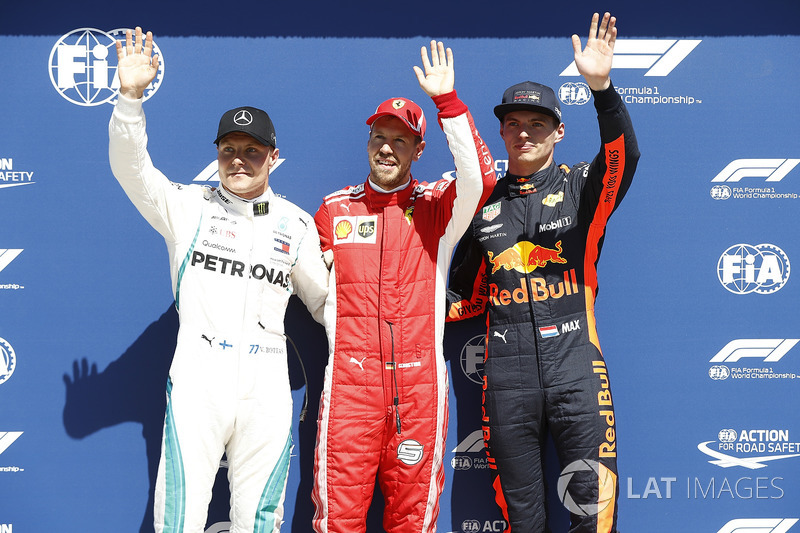 Valtteri Bottas, Mercedes-AMG F1, Sebastian Vettel, Ferrari y Max Verstappen