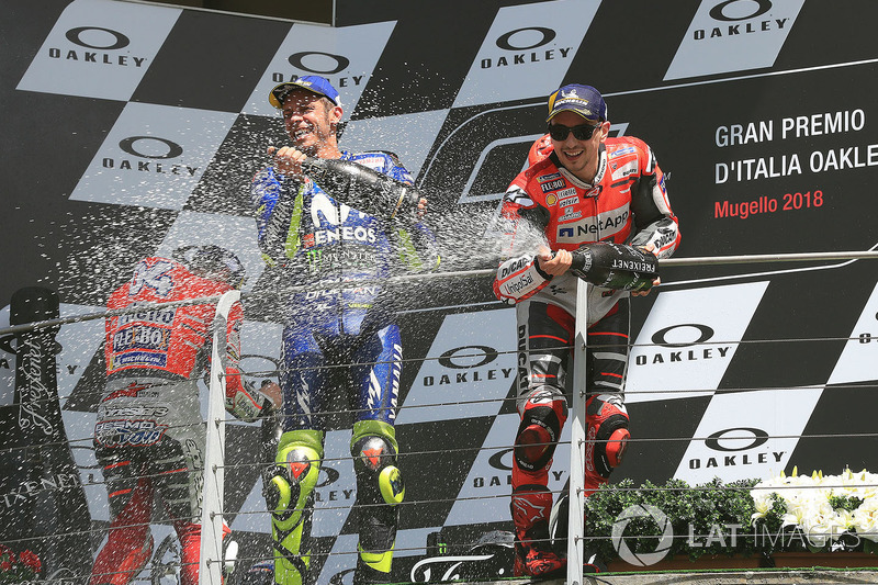 Podio: il vincitore della gara Jorge Lorenzo, Ducati Team, il secondo classificato Andrea Dovizioso, Ducati Team, il terzo classificato Valentino Rossi, Yamaha Factory Racing