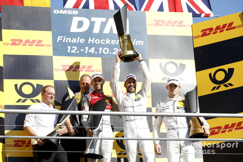 Champion Gary Paffett, Mercedes-AMG Team HWA, second place René Rast, Audi Sport Team Rosberg, third place Paul Di Resta, Mercedes-AMG Team HWA, Ullrich Fritz, Team principal Mercedes-AMG HWA