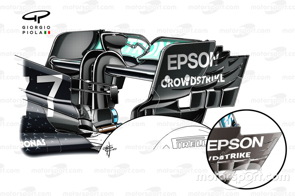 Detalle del alerón trasero del Mercedes AMG F1 W10