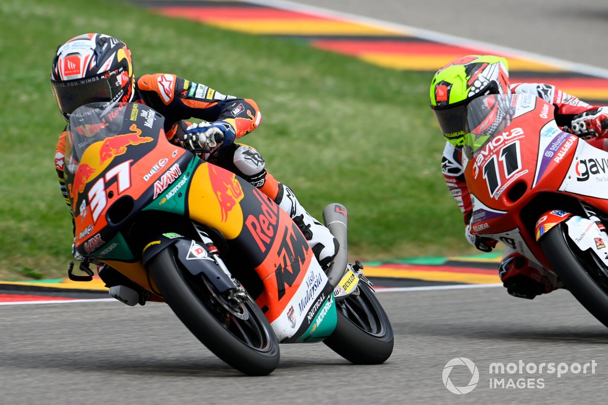 Pedro Acosta, Red Bull KTM Ajo, dan Sergio Garcia, Aspar Team Moto3