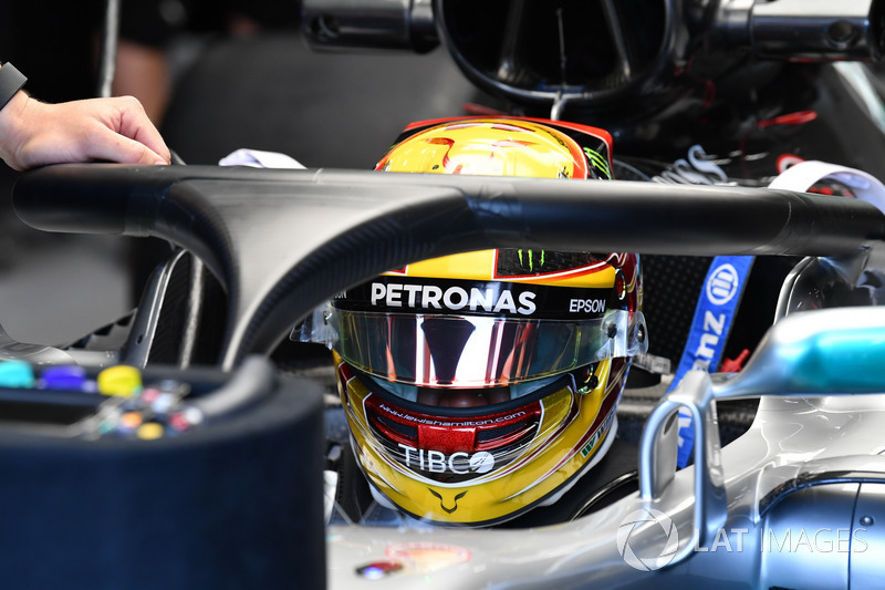 Lewis Hamilton, Mercedes-Benz F1 W08 with halo