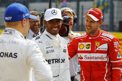 Top 3 after qualifying: Polesitter Lewis Hamilton, Mercedes AMG F, second place Sebastian Vettel, Ferrari third place Valtteri Bottas, Mercedes AMG F1