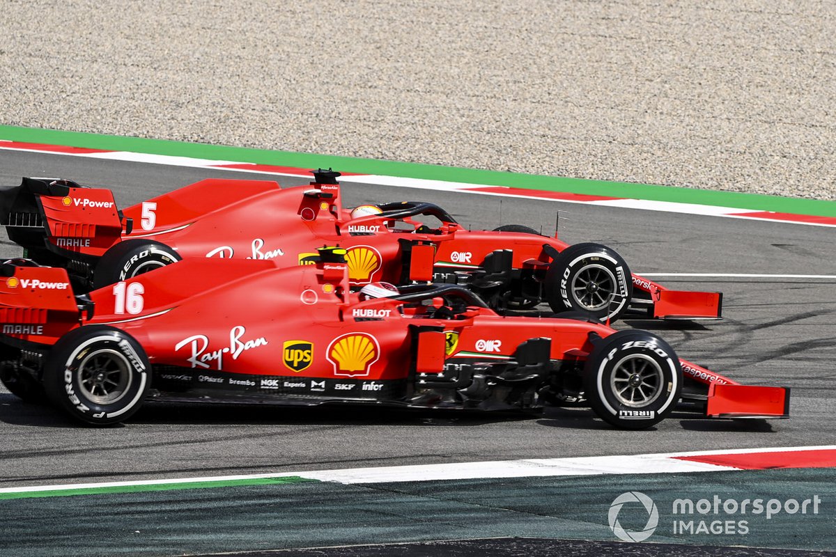Sebastian Vettel, Ferrari SF1000, leads Charles Leclerc, Ferrari SF1000